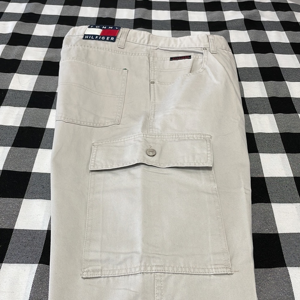 Vintage Tommy Hilfiger Cargo Baggy Khaki Pants Men's 34/36 x 29 Patch Logo Beige